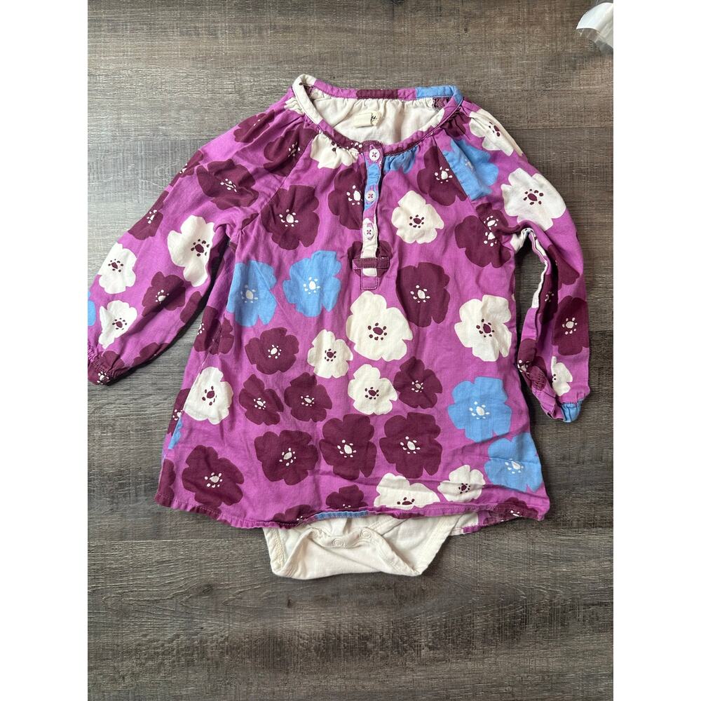 Hatley Purple White Floral Girls Onesie Dress Front Buttons 18-24months
